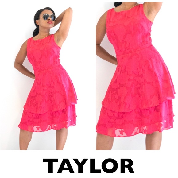 Nordstrom Dresses & Skirts - TAYLOR Pink Floral & Lace Tiered Dress Size 2
